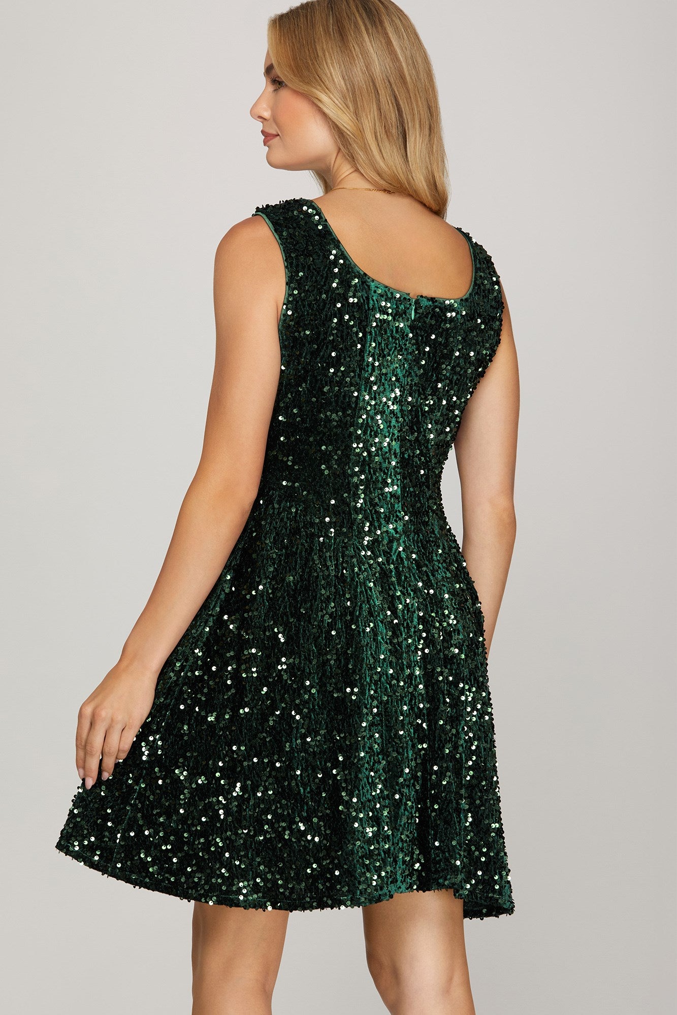 Sequin Holiday Dress - Emerald-Special Occasion Dress- Hometown Style HTS, women's in store and online boutique located in Ingersoll, Ontario