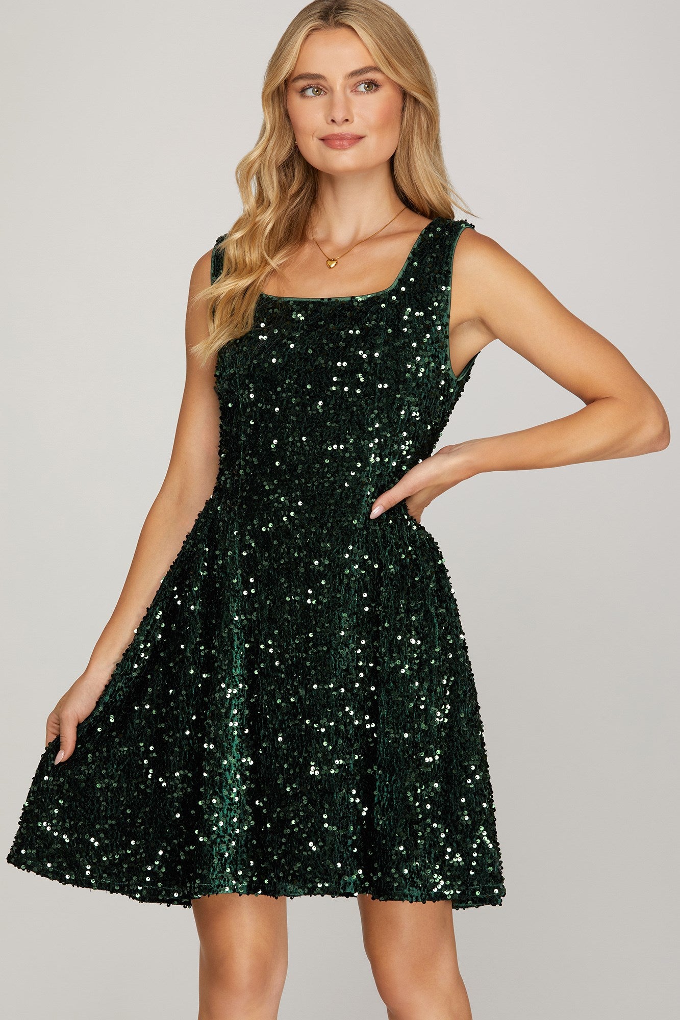 Sequin Holiday Dress - Emerald-Special Occasion Dress- Hometown Style HTS, women's in store and online boutique located in Ingersoll, Ontario