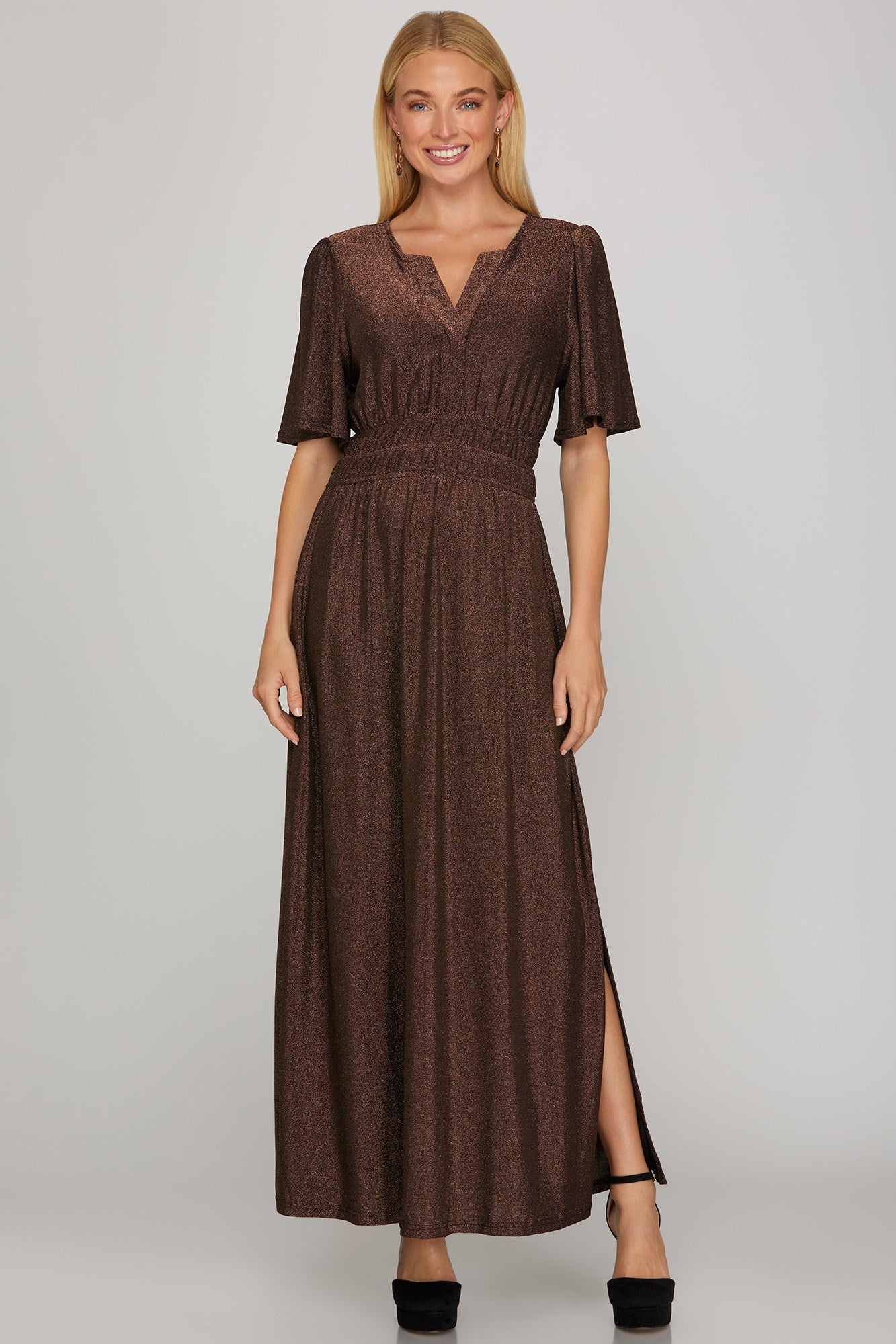 Metallic Maxi Dress-Special Occasion Dress- Hometown Style HTS, women's in store and online boutique located in Ingersoll, Ontario