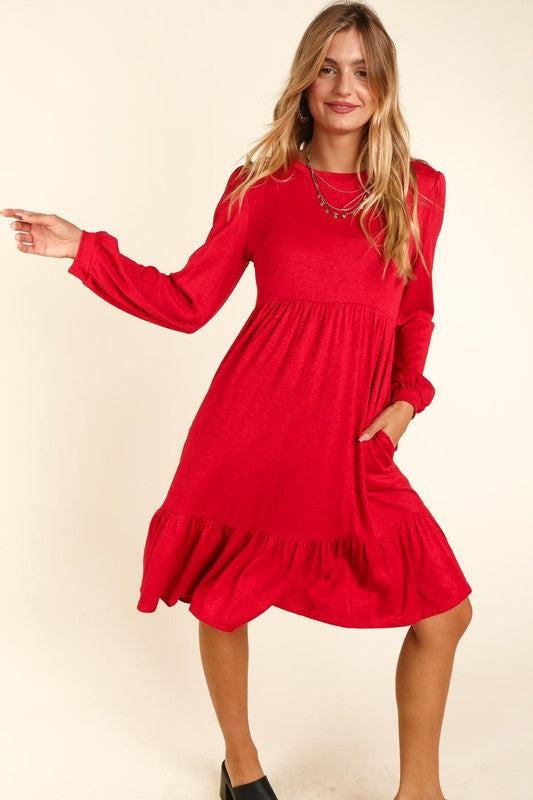 Fit and Flare Knit Dress - Red-Dress- Hometown Style HTS, women's in store and online boutique located in Ingersoll, Ontario
