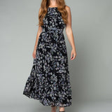 Floral Open Back Maxi Dress - Black-dress- Hometown Style HTS, women's in store and online boutique located in Ingersoll, Ontario