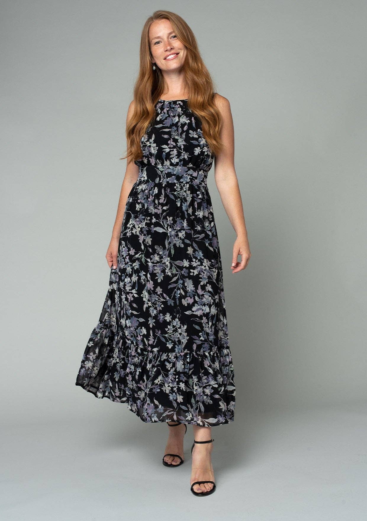 Floral Open Back Maxi Dress - Black-dress- Hometown Style HTS, women's in store and online boutique located in Ingersoll, Ontario