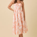 Corset Midi Floral Dress - Tangerine-dress- Hometown Style HTS, women's in store and online boutique located in Ingersoll, Ontario