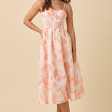Corset Midi Floral Dress - Tangerine-dress- Hometown Style HTS, women's in store and online boutique located in Ingersoll, Ontario