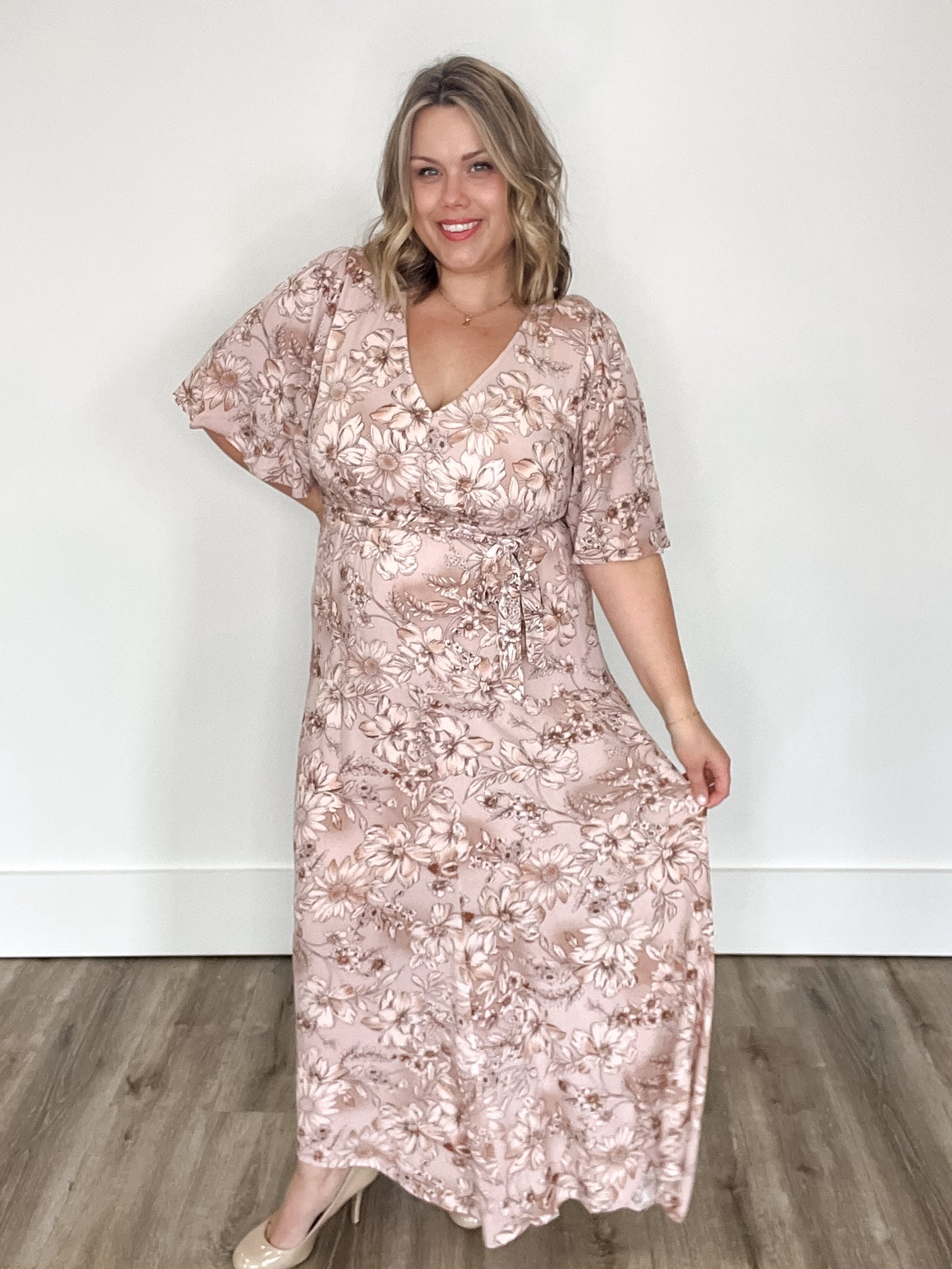 Flutter Sleeve Maxi Dress - Dusty Rose-dress- Hometown Style HTS, women's in store and online boutique located in Ingersoll, Ontario