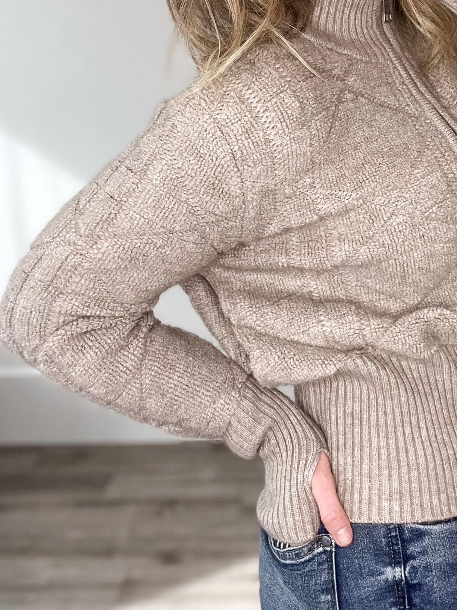 Fuzzy Pattern Zip Up Jacket - Oatmeal-Sweater- Hometown Style HTS, women's in store and online boutique located in Ingersoll, Ontario