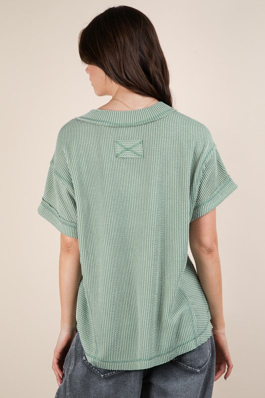 Casual Ribbed Knit Tee - Sage-tee- Hometown Style HTS, women's in store and online boutique located in Ingersoll, Ontario