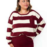 Striped Sweater & Knit Pencil Skirt - Burgundy-set- Hometown Style HTS, women's in store and online boutique located in Ingersoll, Ontario