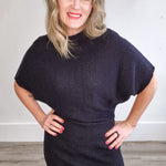 Dolman Sleeve, Knitted Mini Dress - Black-dress- Hometown Style HTS, women's in store and online boutique located in Ingersoll, Ontario