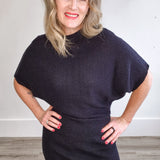 Dolman Sleeve, Knitted Mini Dress - Black-dress- Hometown Style HTS, women's in store and online boutique located in Ingersoll, Ontario