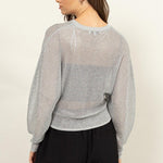 Sheer Dolman Sleeve Sweater - Silver-Sweater- Hometown Style HTS, women's in store and online boutique located in Ingersoll, Ontario