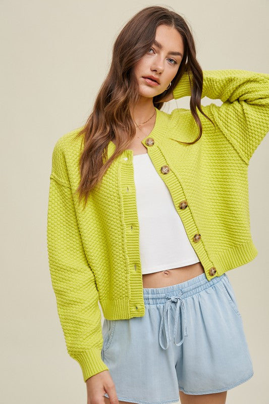 Textured Cardigan - Lime-Sweater- Hometown Style HTS, women's in store and online boutique located in Ingersoll, Ontario