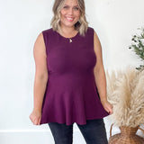 Sleeveless Peplum Sweater Top - Purple-tops- Hometown Style HTS, women's in store and online boutique located in Ingersoll, Ontario