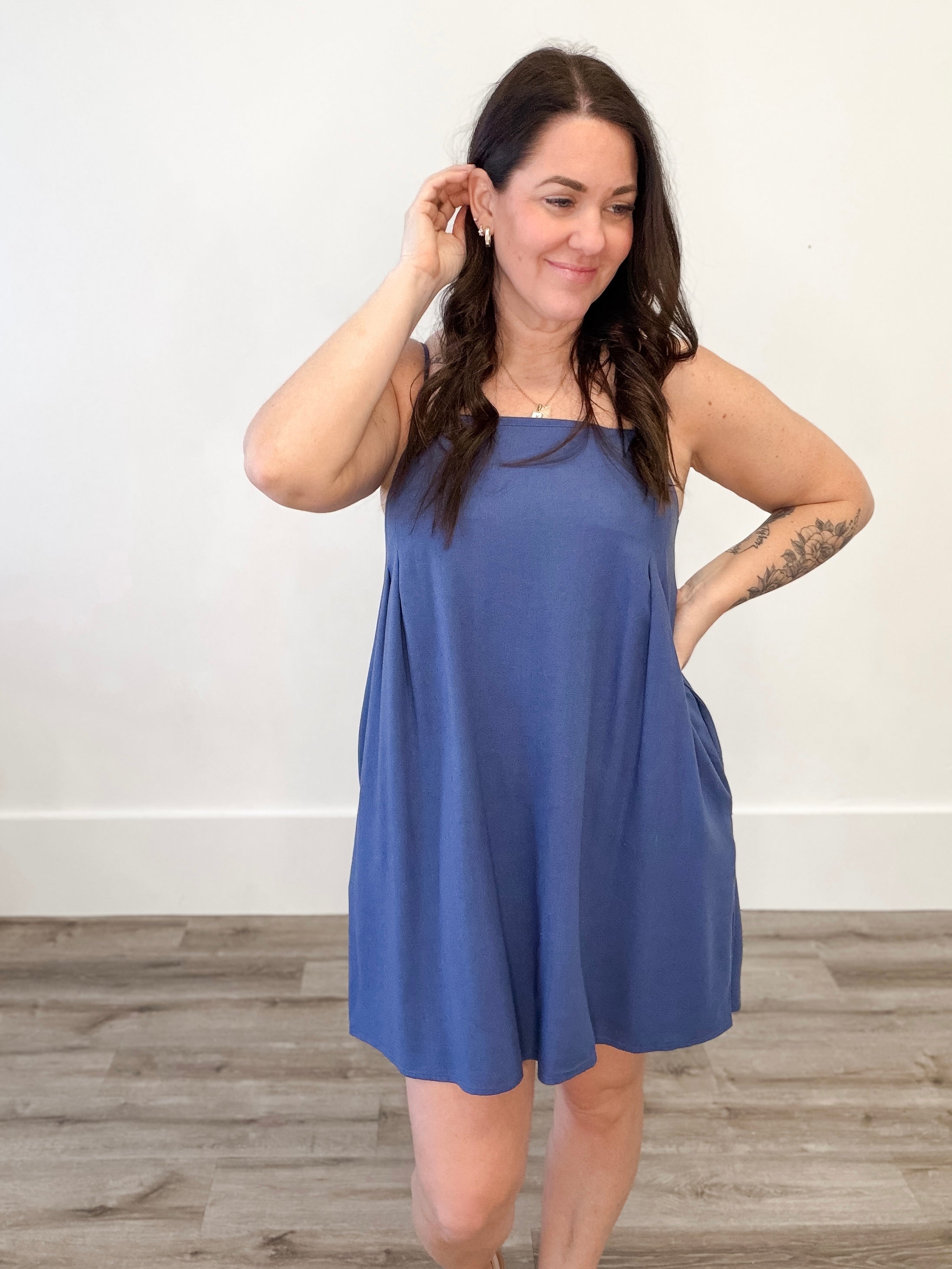 Casual Dresses - Blue-Casual Dresses- Hometown Style HTS, women's in store and online boutique located in Ingersoll, Ontario