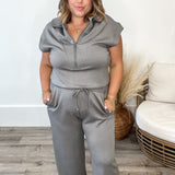 Scuba Half Zip Jumpsuit - Grey-Jumpsuits & Rompers- Hometown Style HTS, women's in store and online boutique located in Ingersoll, Ontario