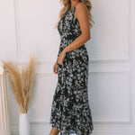 Floral Open Back Maxi Dress - Black-dress- Hometown Style HTS, women's in store and online boutique located in Ingersoll, Ontario