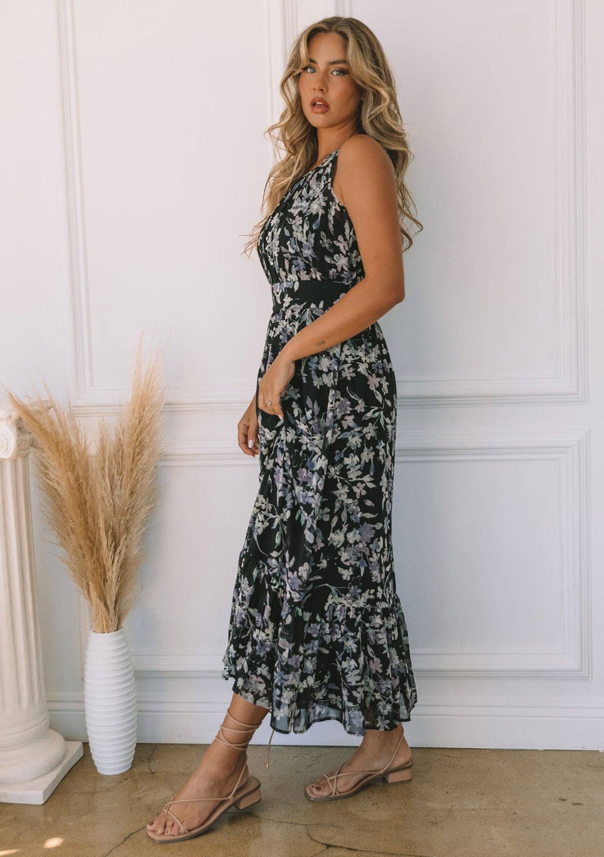 Floral Open Back Maxi Dress - Black-dress- Hometown Style HTS, women's in store and online boutique located in Ingersoll, Ontario