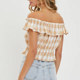 Gingham Ruffle Top-Tops- Hometown Style HTS, women's in store and online boutique located in Ingersoll, Ontario