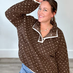 Heart Sherpa Fleece Pullover Jacket - Brown-Sweater- Hometown Style HTS, women's in store and online boutique located in Ingersoll, Ontario
