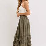 Tiered Ruffle Maxi Skirt - Olive-Skirt- Hometown Style HTS, women's in store and online boutique located in Ingersoll, Ontario
