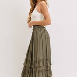 Tiered Ruffle Maxi Skirt - Olive-Skirt- Hometown Style HTS, women's in store and online boutique located in Ingersoll, Ontario