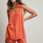 Button Up Tank Top and Shorts Set - Punch-Shorts- Hometown Style HTS, women's in store and online boutique located in Ingersoll, Ontario