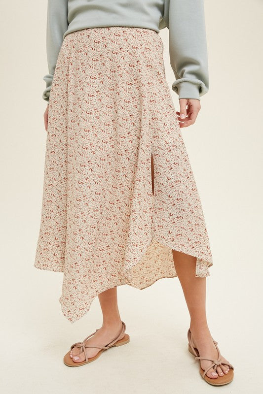 Floral Print Midi Skirt - Cream-Skirt- Hometown Style HTS, women's in store and online boutique located in Ingersoll, Ontario
