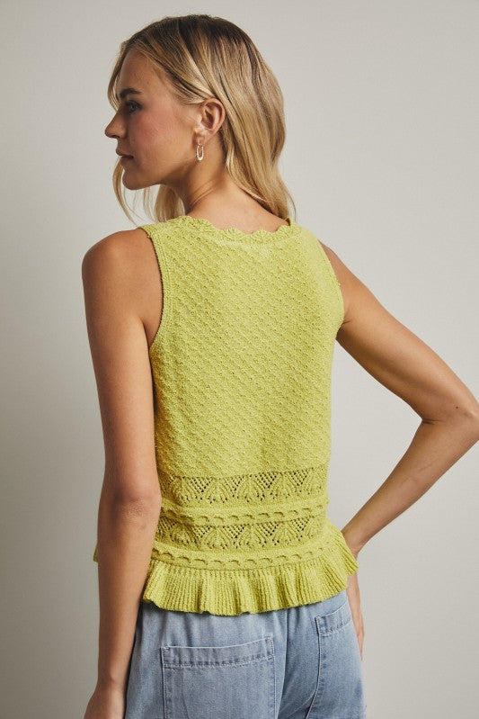Textured Sweater Tank Top - Lime-Casual Tops- Hometown Style HTS, women's in store and online boutique located in Ingersoll, Ontario