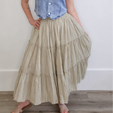 Tiered Crinkle Midi Skirt - Stone-skirt- Hometown Style HTS, women's in store and online boutique located in Ingersoll, Ontario