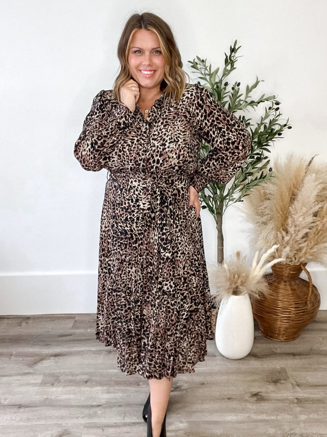 Leopard Pleated Dress-dress- Hometown Style HTS, women's in store and online boutique located in Ingersoll, Ontario