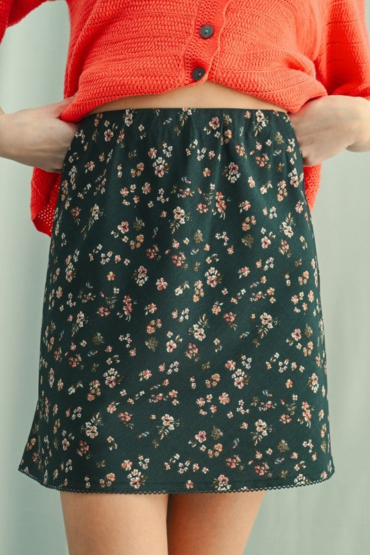 Floral Mini Skirt - Green-Skirt- Hometown Style HTS, women's in store and online boutique located in Ingersoll, Ontario