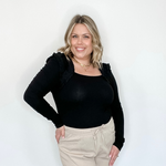 Ruffle Accent Long Sleeve - Black-Tops- Hometown Style HTS, women's in store and online boutique located in Ingersoll, Ontario