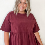 Corduroy Mini Dress - Burgundy-Dress- Hometown Style HTS, women's in store and online boutique located in Ingersoll, Ontario