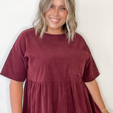 Corduroy Mini Dress - Burgundy-Dress- Hometown Style HTS, women's in store and online boutique located in Ingersoll, Ontario