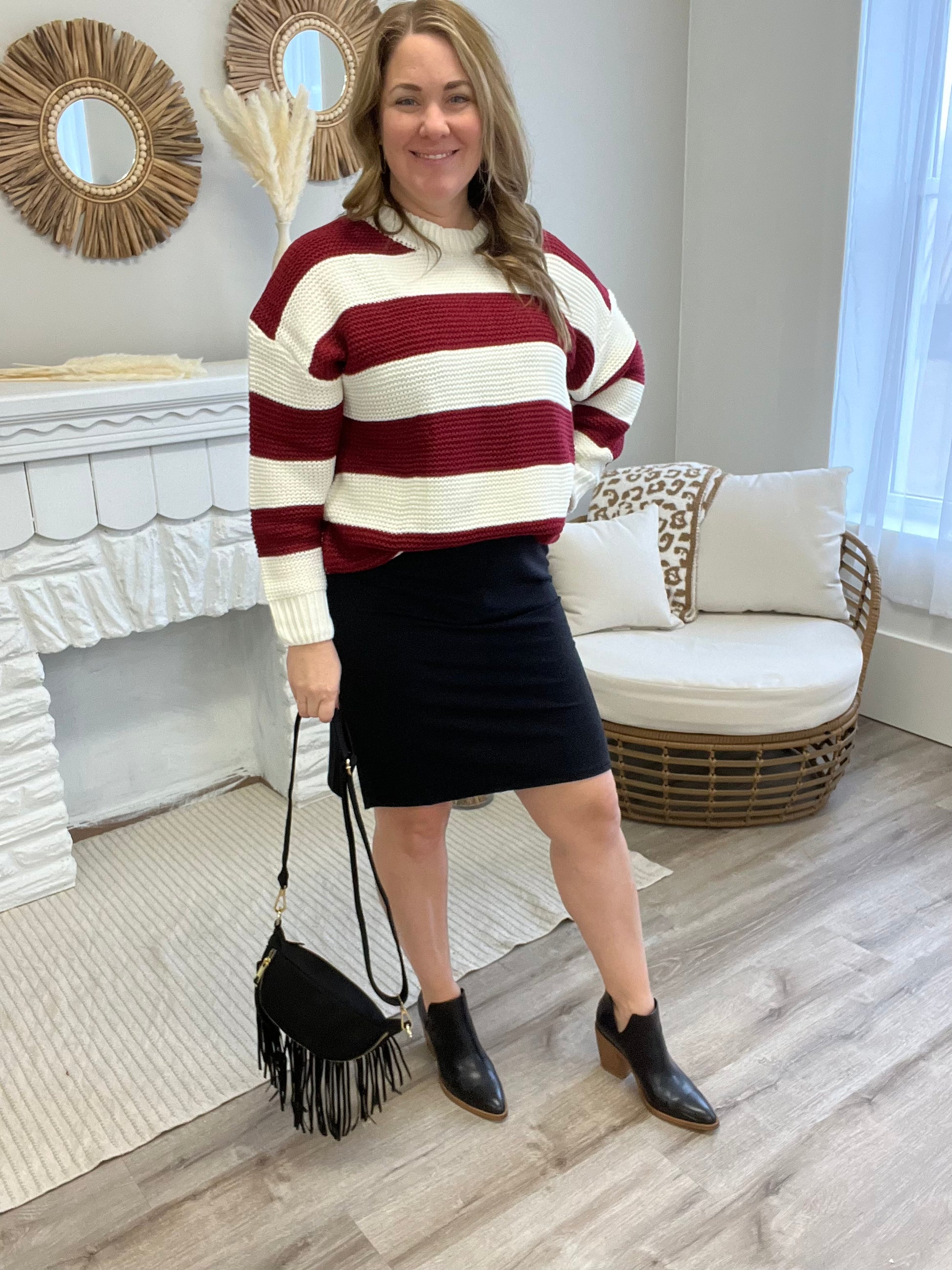 Striped Sweater - Burgundy-Sweater- Hometown Style HTS, women's in store and online boutique located in Ingersoll, Ontario