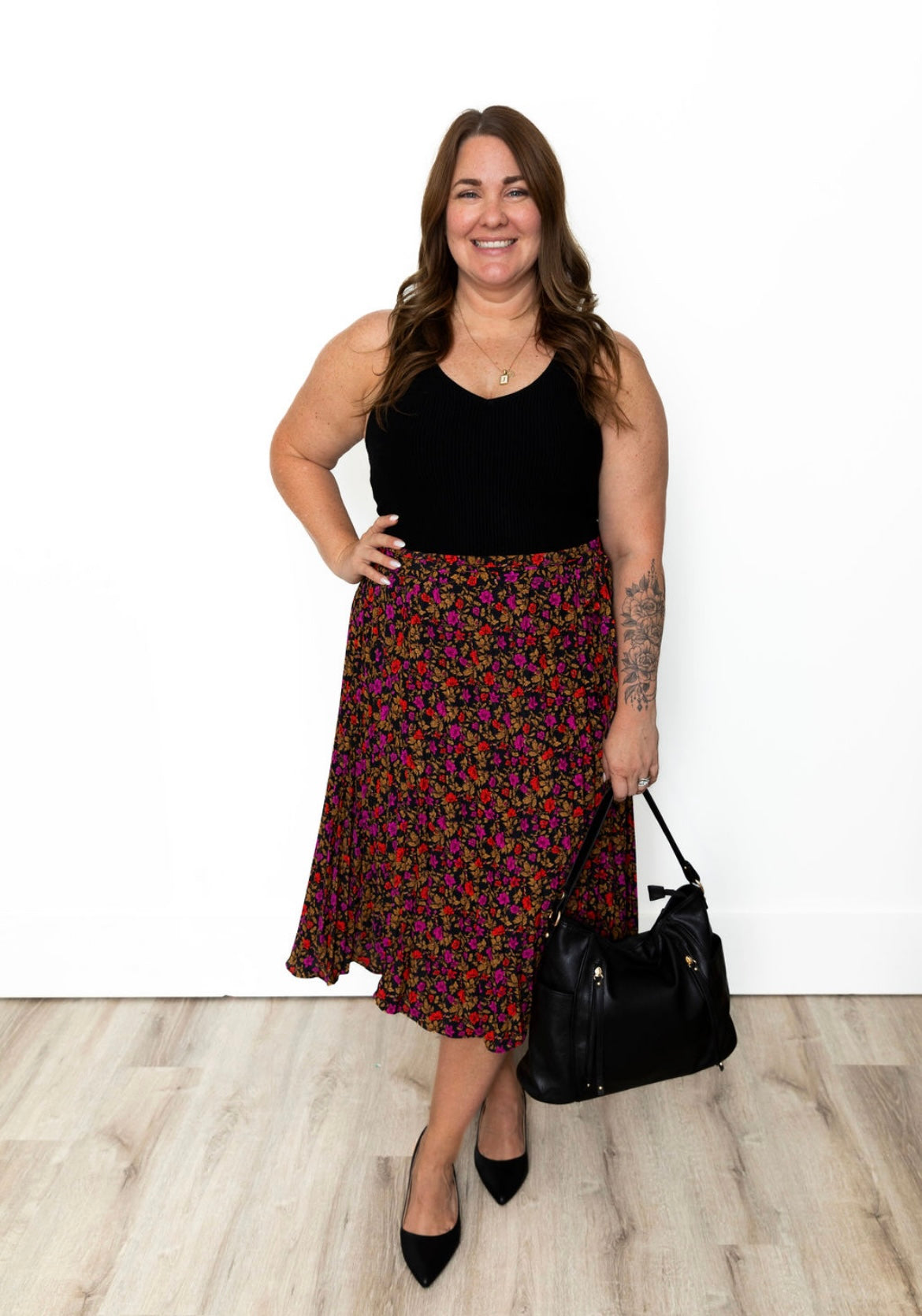 Pleated Midi Skirt - Magenta-Skirt- Hometown Style HTS, women's in store and online boutique located in Ingersoll, Ontario