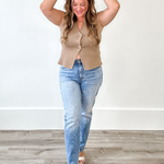 Sleeveless Gold Button Sweater Vest - Mocha-Tops- Hometown Style HTS, women's in store and online boutique located in Ingersoll, Ontario