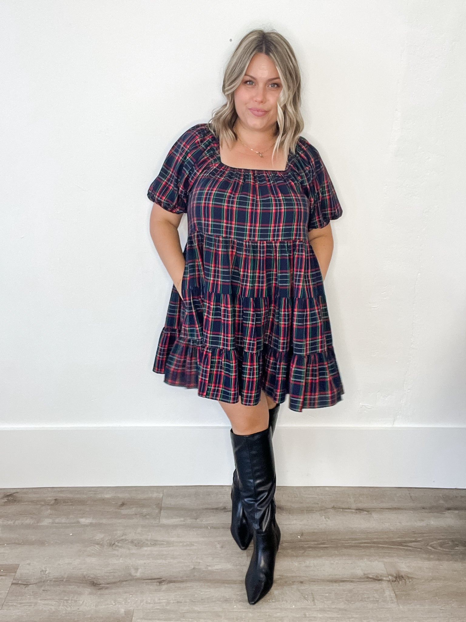 Holiday Dress - Navy-Special Occasion Dresses- Hometown Style HTS, women's in store and online boutique located in Ingersoll, Ontario