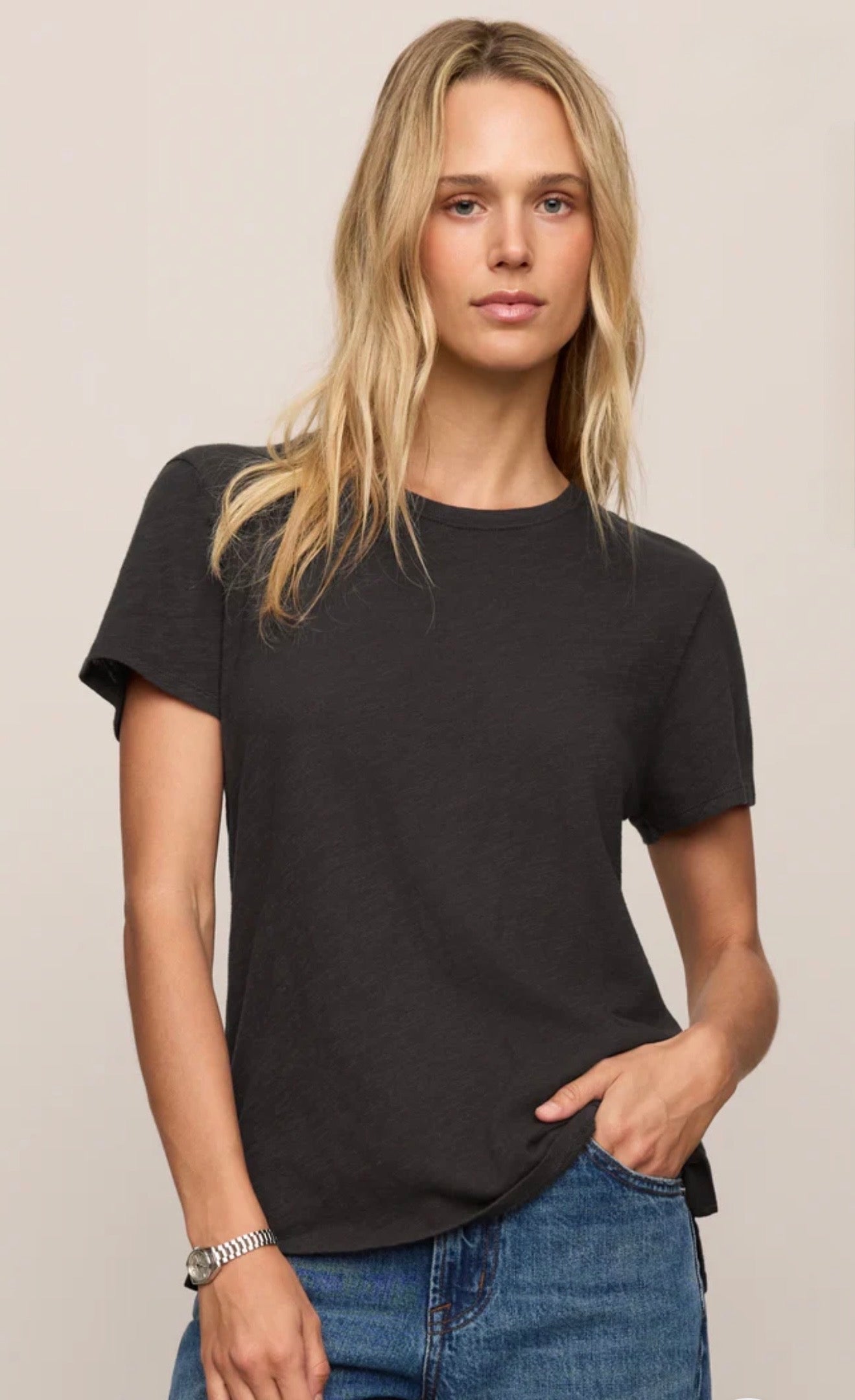 FOUNDATION SLUB TEE - Black Sand-Casual Tops- Hometown Style HTS, women's in store and online boutique located in Ingersoll, Ontario