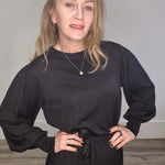 Regina Knit Belt Dress - Black-Special Occasion Dress- Hometown Style HTS, women's in store and online boutique located in Ingersoll, Ontario
