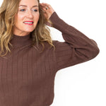 Mock Neck Sweater - Brown-Sweater- Hometown Style HTS, women's in store and online boutique located in Ingersoll, Ontario