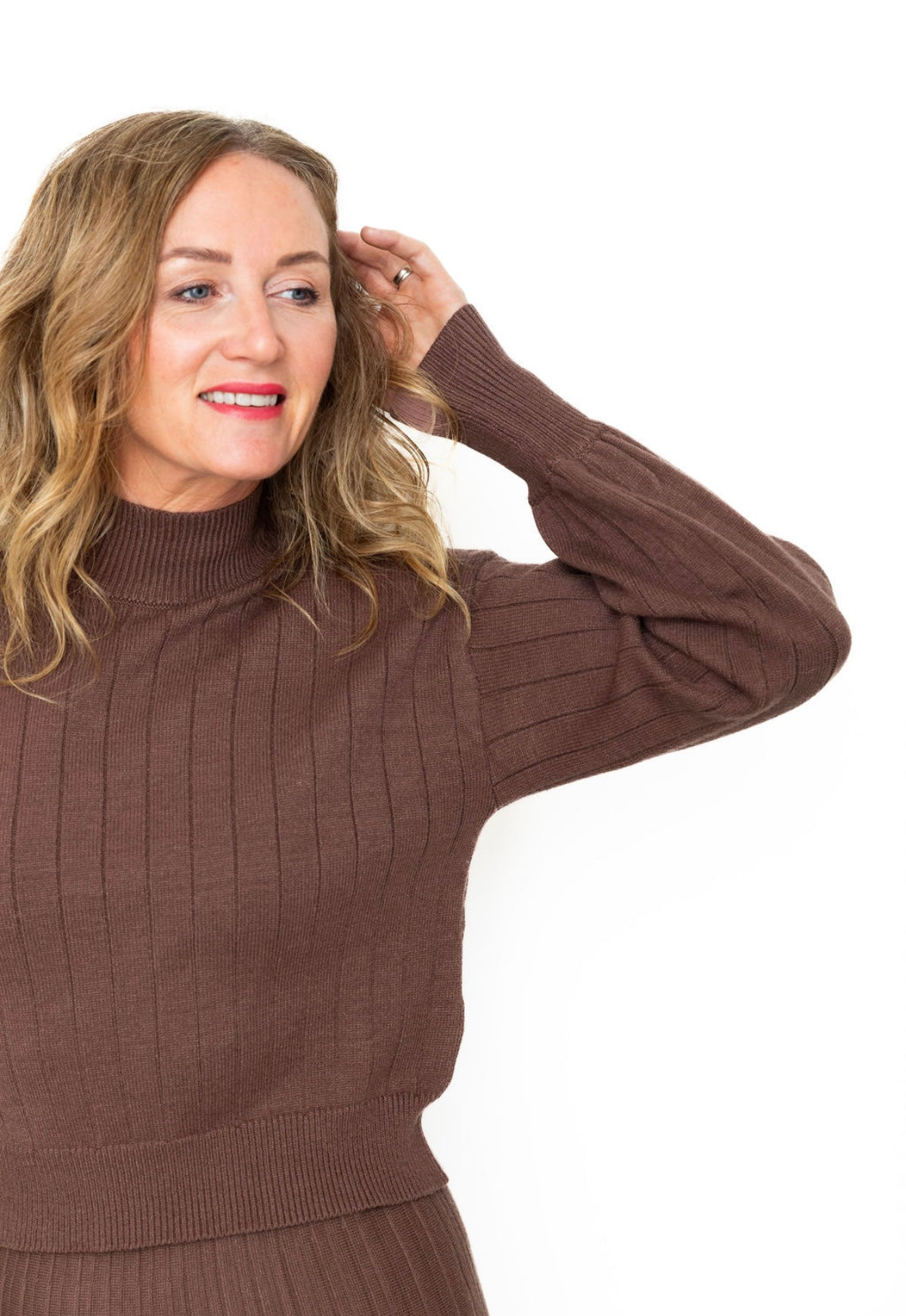 Mock Neck Sweater - Brown-Sweater- Hometown Style HTS, women's in store and online boutique located in Ingersoll, Ontario