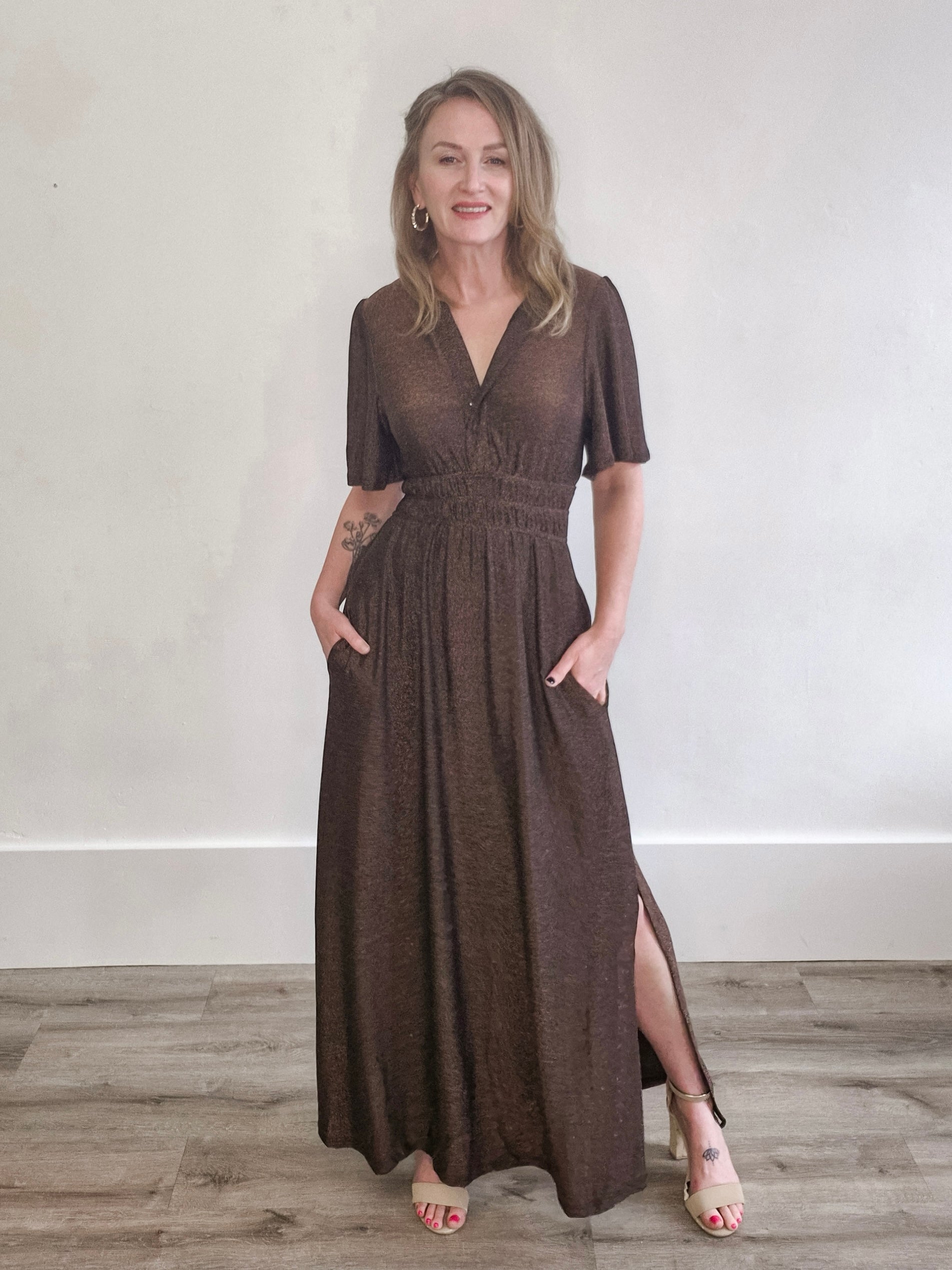 Metallic Maxi Dress-Special Occasion Dress- Hometown Style HTS, women's in store and online boutique located in Ingersoll, Ontario