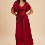 Washed Satin Lace Maxi - Cranberry-Special Occasion Dresses- Hometown Style HTS, women's in store and online boutique located in Ingersoll, Ontario