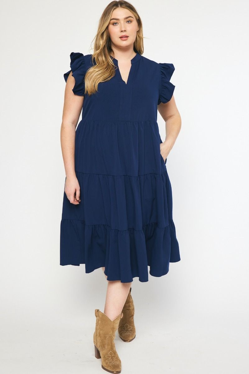 Tiered Midi Dress - EX - Navy-Dress- Hometown Style HTS, women's in store and online boutique located in Ingersoll, Ontario