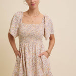 Floral Smocked Dress - Cream-dress- Hometown Style HTS, women's in store and online boutique located in Ingersoll, Ontario