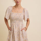 Floral Smocked Dress - Cream-dress- Hometown Style HTS, women's in store and online boutique located in Ingersoll, Ontario