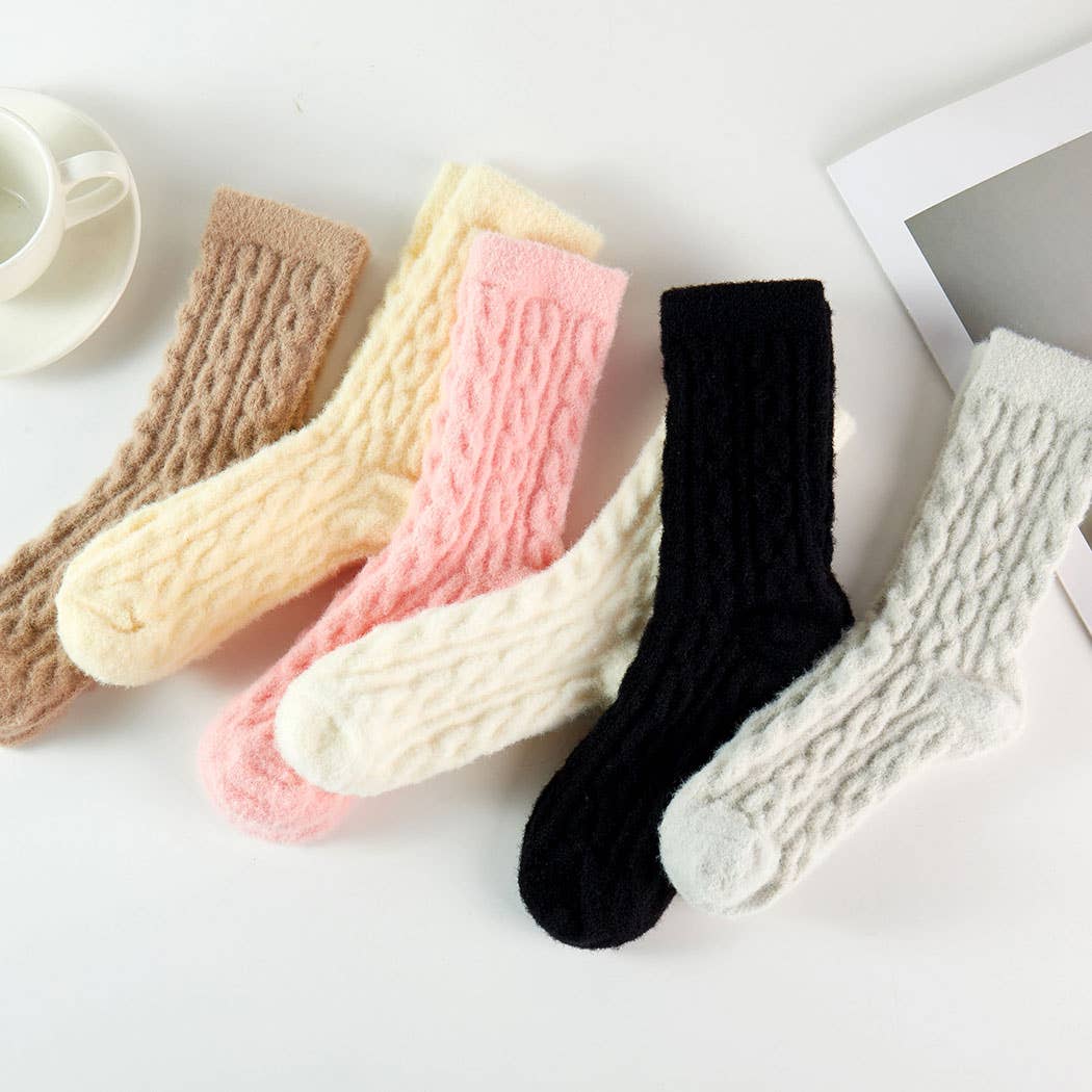 Solid Twisted Pattern Fuzzy Winter Socks One Size-Gifts & Accessories- Hometown Style HTS, women's in store and online boutique located in Ingersoll, Ontario