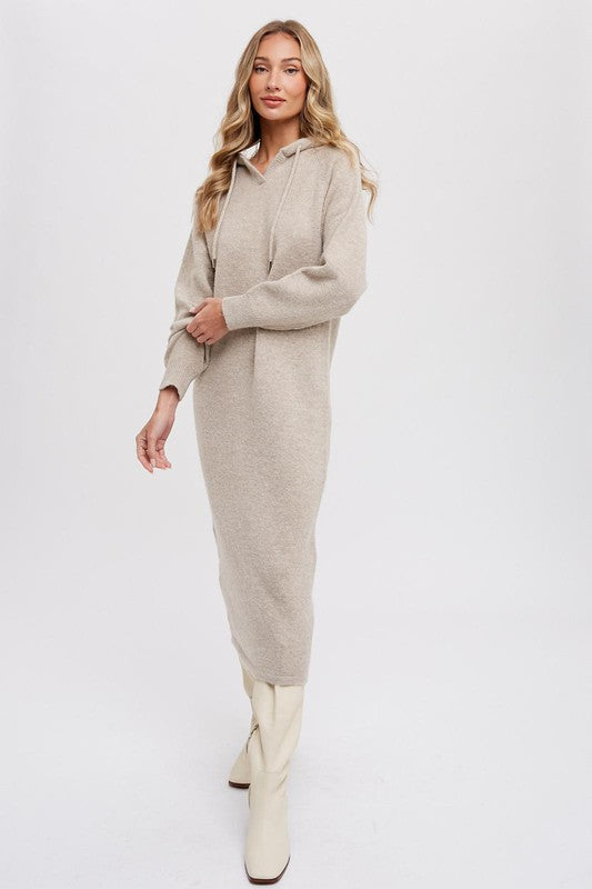 Midi Hoodie Sweaterdress - Oatmeal-Dress- Hometown Style HTS, women's in store and online boutique located in Ingersoll, Ontario