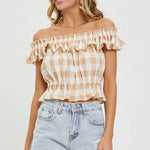 Gingham Ruffle Top-Tops- Hometown Style HTS, women's in store and online boutique located in Ingersoll, Ontario
